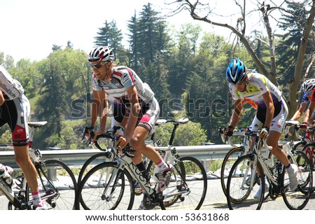 RUNNING SPRINGS, CA - MAY 21: The Peloton races up Highway 18 on Stage 6 of the Amgen Tour of California, CA on May 21, 2010. The Tour of California is the largest cycling event in America.