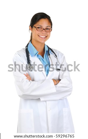 Young Female Medical Professional Wearing A Lab Coat Isolated Over ...