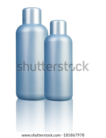 Two plastic bottle with soap or shampoo with space for your logo or text