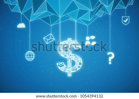 Creative hanging polygonal dollar sign background. Money concept. 3D Rendering  商業照片 © 
