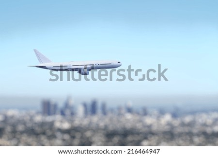 airplane in flight with bokeh background