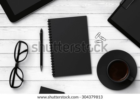 Black blank notebook and accessories, mock up