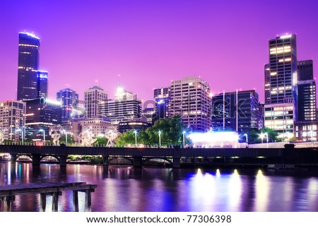 Night Urban City Skyline. Melbourne. Australia Stock Photo 77306398 ...