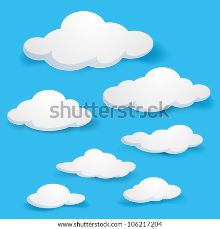 Cartoon  clouds. Illustration on blue background for design