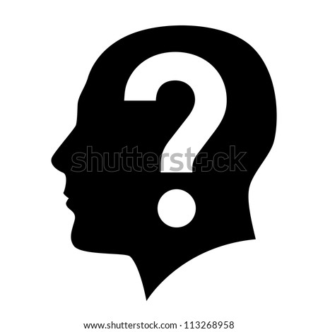 Human head with question mark symbol on white