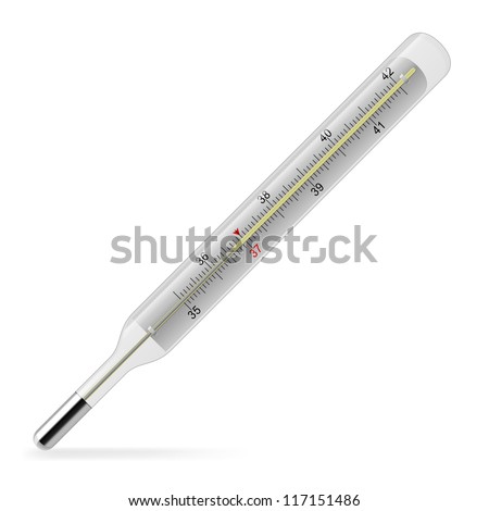 Close-up of a mercury thermometer. Illustration on white