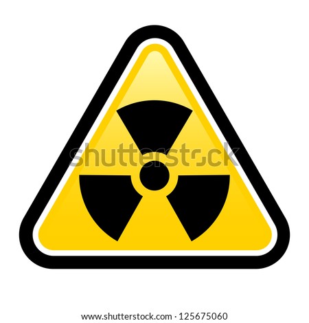 Yellow Triangle Sign With A Radiation Symbol On White Glossy Plane ...