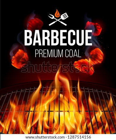 Actively Smoldering Embers of Fire for BBQ Grill with Smoke and Fire on Black
