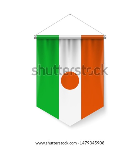 Vertical Pennant Flag of Niger as Icon on White Background with Shadow Effects. Patriotic Sign in Official Color Scheme, Nigerien Flag