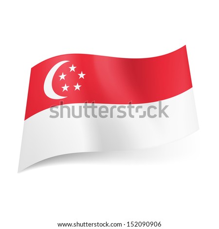 National Flag Of Singapore: Red Stripe With Crescent Moon And Five ...