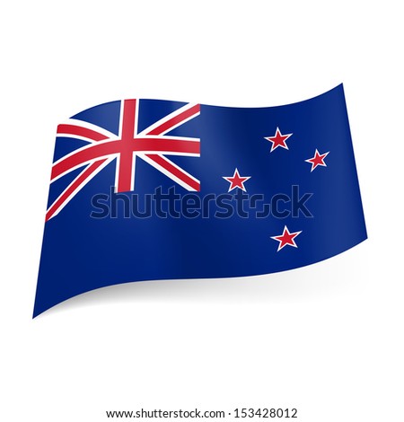 National flag of New Zealand: Union Jack and four red stars on blue background. 