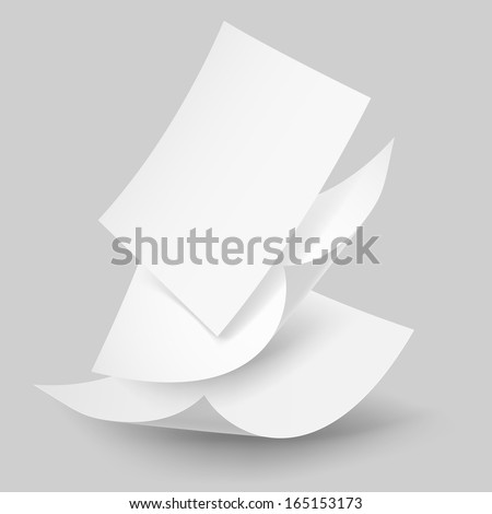 Blank paper sheets falling down. Illustration on grey background.