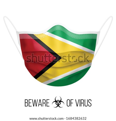 Medical Mask with National Flag of Guyana as Icon on White. Protective Mask Virus and Flu. Surgery Concept of Health Care Problems and Fight Novel Coronavirus (2019-nCoV) in Form of Guyanese flag