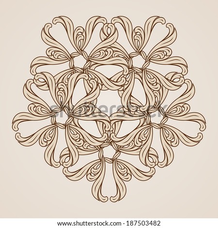 Raster version. Illustration of ornate design element in light and dark brown colors