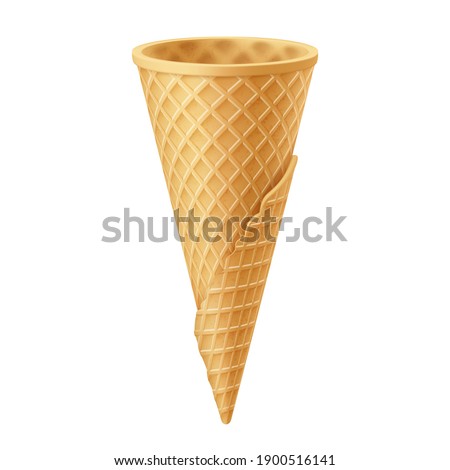3D Illustration. Raster version. Empty Waffle Cup for Ice Cream. Empty Sugar Crunchy Icecream Waffle Cone. Street Fast Food Creative illustration Isolated on White Backdrop