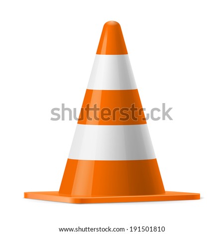 White and orange traffic cone.  Sign used for road safey during construction or accidents