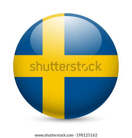Flag of Sweden as round glossy icon. Button with Swedish flag