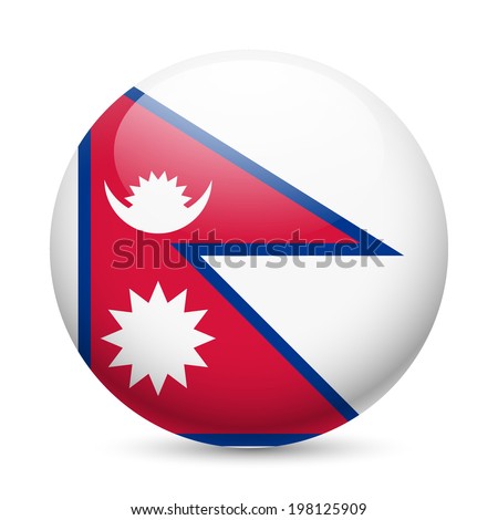 Flag of Nepal as round glossy icon. Button with Nepalese flag