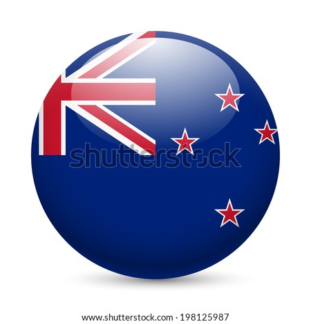 Flag of New Zealand as round glossy icon. Button with flag colors