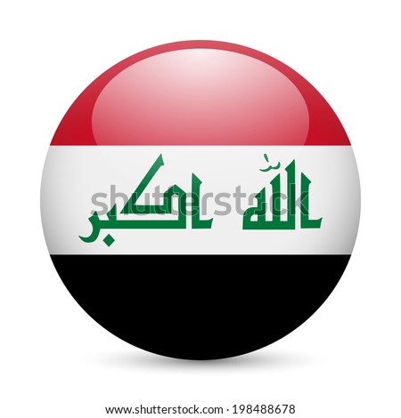 Flag of Iraq as round glossy icon. Button with Iraqi flag