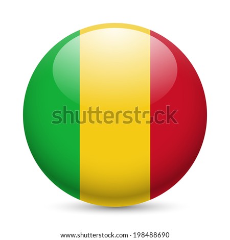 Flag of Mali as round glossy icon. Button with Malian flag