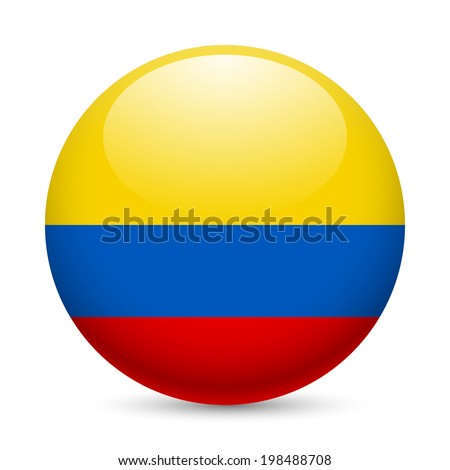 Flag of Colombia as round glossy icon. Button with Colombian flag