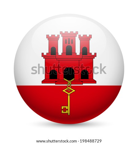 Flag of Gibraltar as round glossy icon. Button with flag design