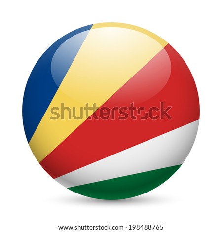 Flag of Seychelles as round glossy icon. Button with flag colors