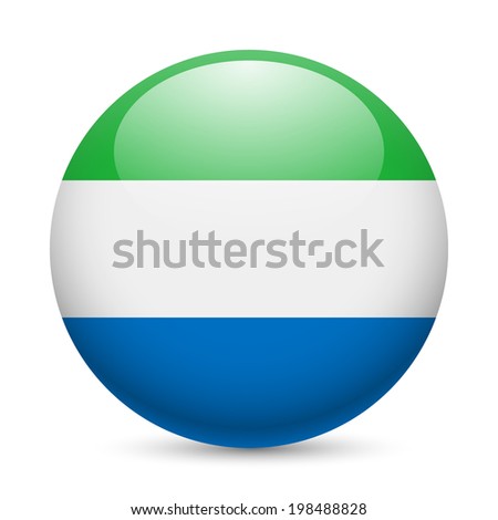 Flag of Sierra Leone as round glossy icon. Button with flag colors