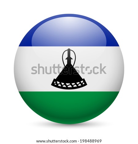 Flag of Lesotho as round glossy icon. Button with flag colors