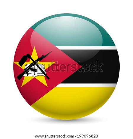 Flag of Mozambique as round glossy icon. Button with Mozambican flag