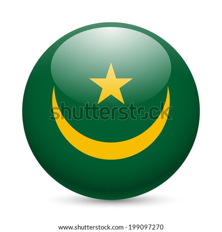 Flag of Mauritania as round glossy icon. Button with Mauritanian flag