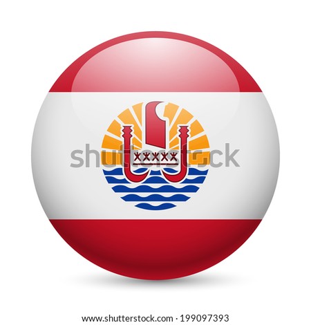 Flag of French Polynesia as round glossy icon. Button with flag design
