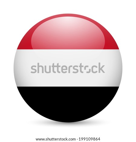 Flag of Yemen as round glossy icon. Button with Yemeni flag