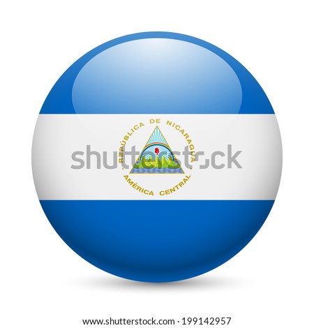 Flag of Nicaragua as round glossy icon. Button with Nicaraguan flag