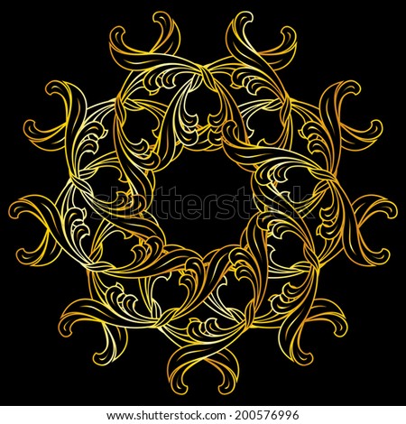 Raster version. Floral pattern in gold colors on black background