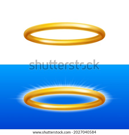 Angel Halo Rings Saint Aureole Icon on White and Blue Backgrounds. Saints Nimbus or Aureole a Metaphor of Purity and Sinlessness