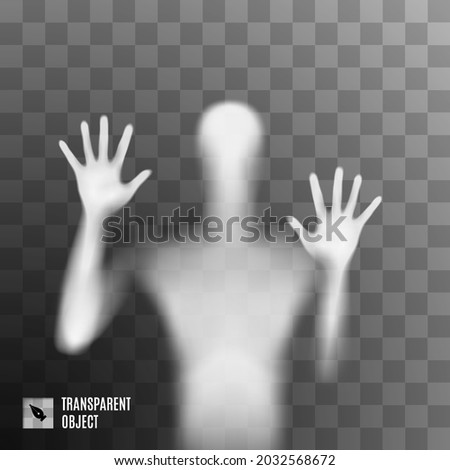 Shadow Blur of Horror Man Behind the Matte Glass. Blurry Hand, Body Figure Abstraction, and Two Palms. The Reflection of the Silhouette Through the Light. Illustration on Transparent Backdrop