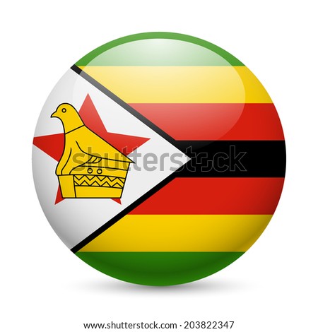 Flag of Zimbabwe as round glossy icon. Button with Zimbabwean flag