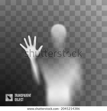 Shadow Blur of Horror Man Behind the Matte Glass. Blurry Hand, Body Figure Abstraction, and One Palms. The Reflection of the Silhouette Through the Light. Illustration on Transparent Background