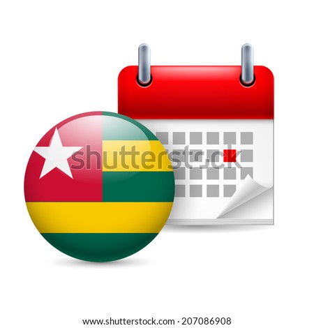 Calendar and round Togolese flag icon. National holiday in Togo