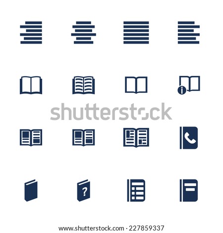 Set of icons for book, list and information in flat style