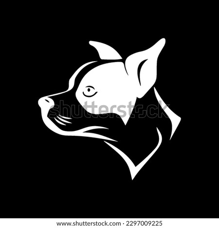 Boston Terrier Dog Logo featuring a dog head on a black background in the style of Creative Commons Attribution. Vector illustration design with an icon of a black and white Boston Terrier