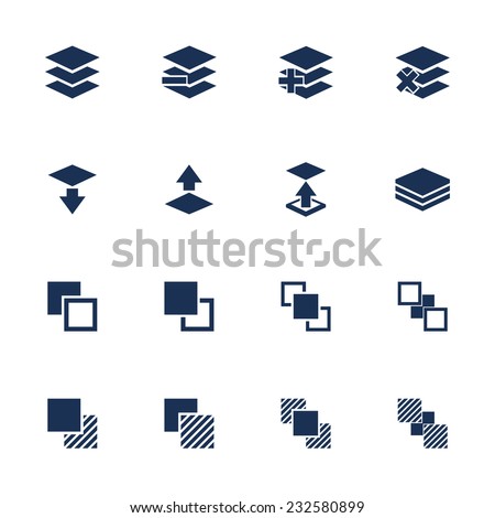 Set of flat square icons with functions for program on white background