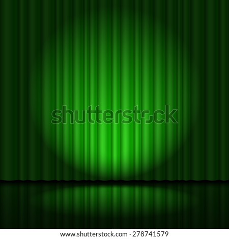 Stage with green curtain and spotlight great, heart-shaped