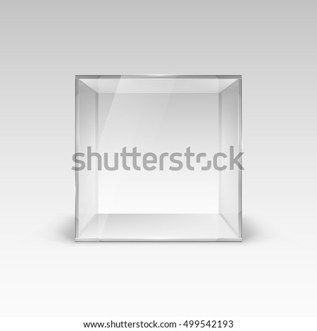 Empty Glass Showcase in Cube Form. Illustration on White Background