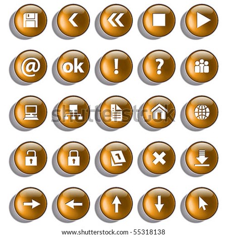 Set Of Gold Glossy Buttons For Web Design On White Background Stock ...