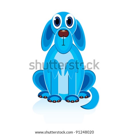 Raster Version. Cartoon Blue Dog. Illustration On White Background For