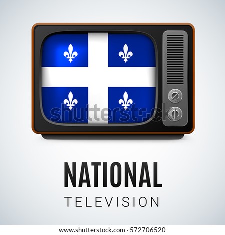 Vintage TV and Flag of Quebec as Symbol National Television. Tele Receiver with flag design