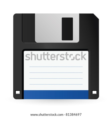 Magnetic floppy disc icon for computer data storage